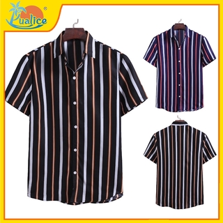Fashion Striped Men Shirt Personality Short Sleeve Loose Button Casual Shirts Men
