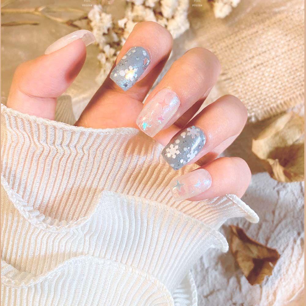 QQMALL Miếng Dán Trang Trí Móng Tay 3D Hình Hoa Tuyết Thời Trang