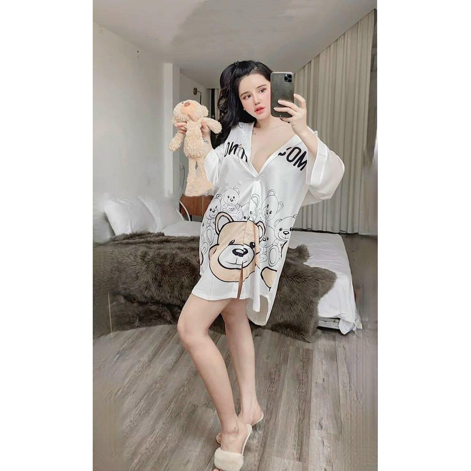 (M.84) Váy ngủ sơ mi sexy lụa cao cấp sang chảnh Đầm mặc nhà gợi cảm quyến rũ | BigBuy360 - bigbuy360.vn