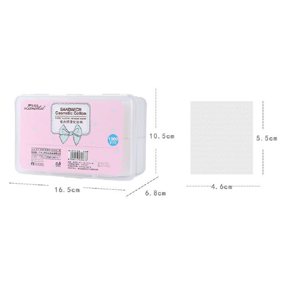 Bông Trang Điểm Lameila Sandwich Cosmetic Cotton Hộp 1000 Miếng
