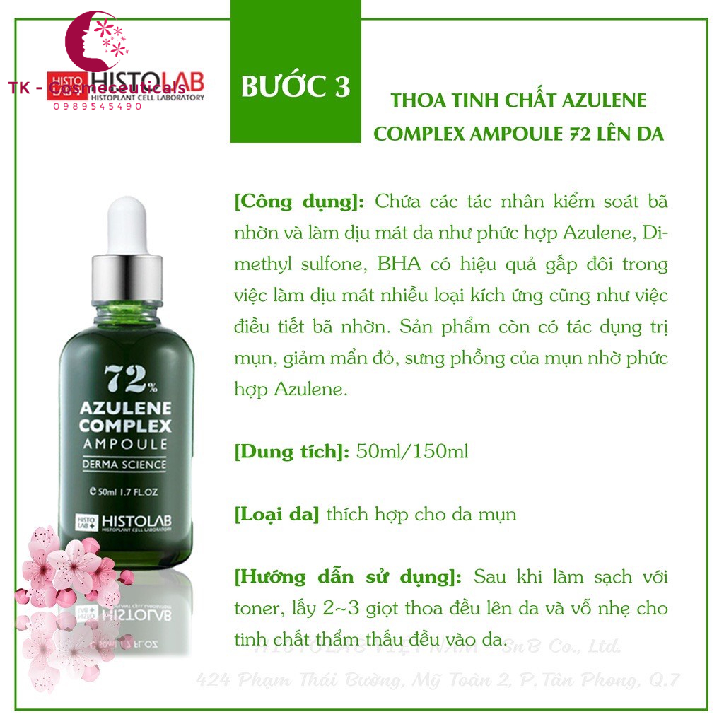Tinh Chất AZULENE COMPLEX AMPOULE 72% HISTOLAB Làm Dịu Da, Điều Tiết Bã Nhờn, Giảm Mụn - 50ml