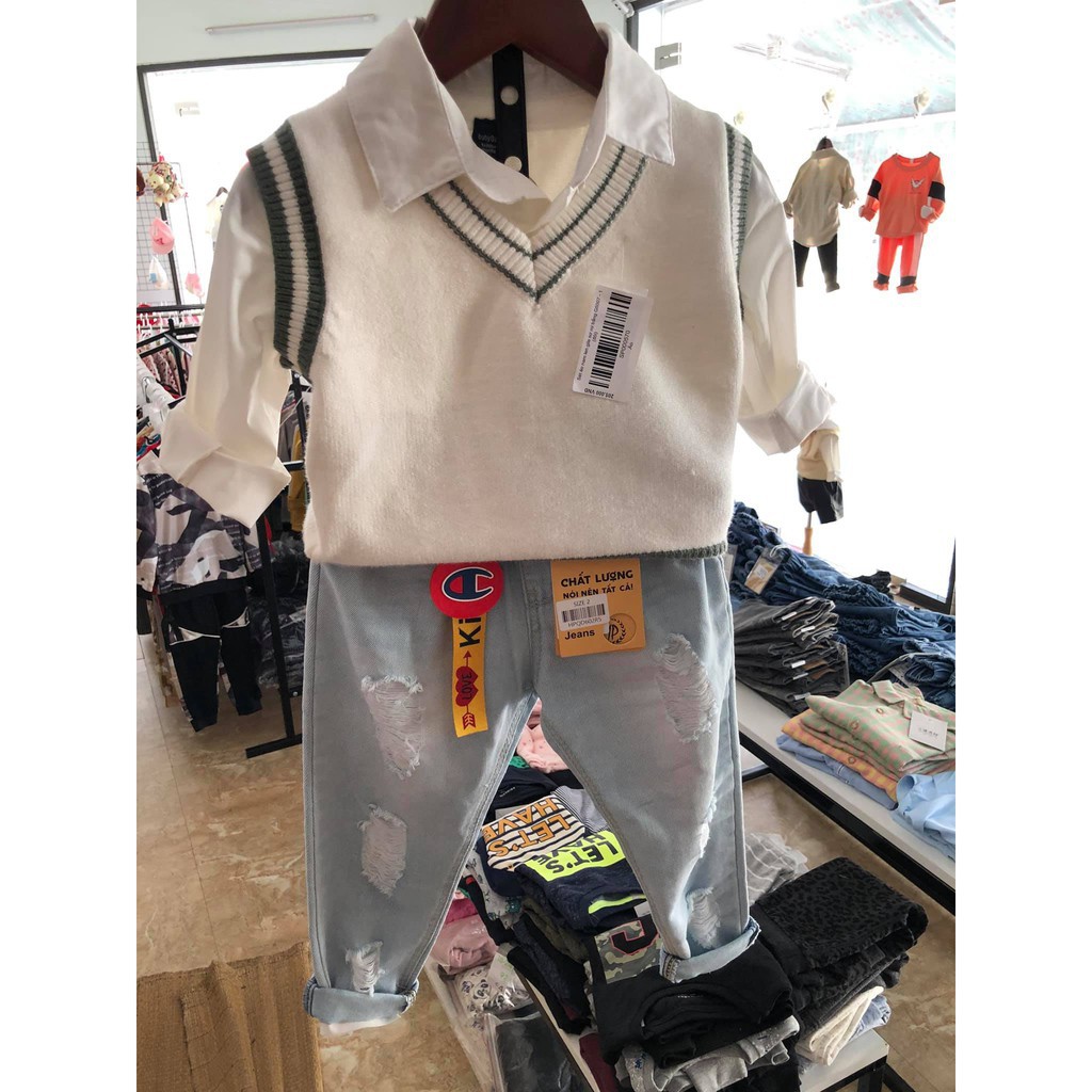 [ XẢ HÀNG ] Set áo sơmi nam phối cùng gile len phong cách Hàn Quốc G5007