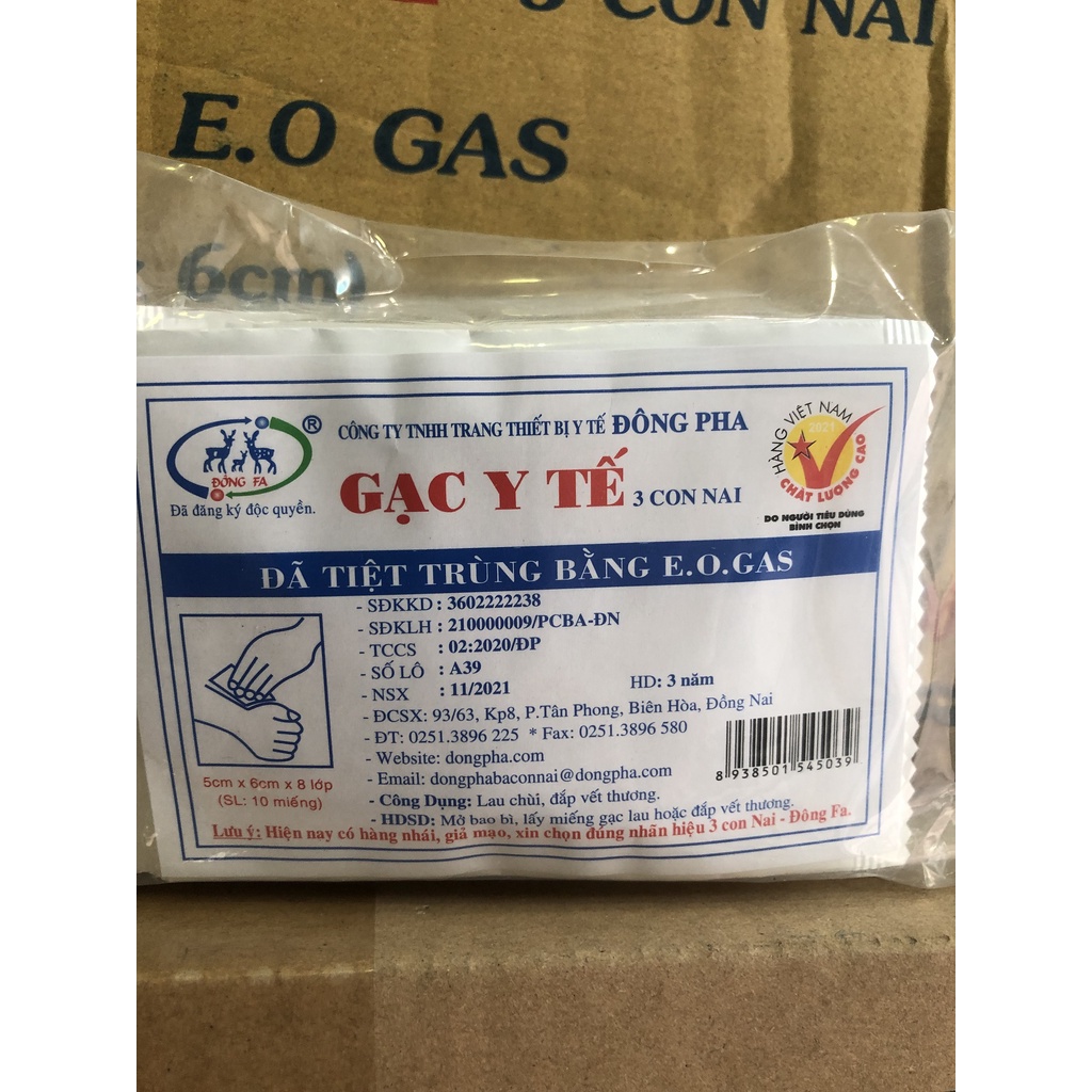 ❤️ Gạc y tế tiệt trùng Đông Pha 5x6cm /8x9cm GẠC Y TẾ 3 CON NAI TIỆT TRÙNG 5x6cm 8x9cm ĐÔNG PHA