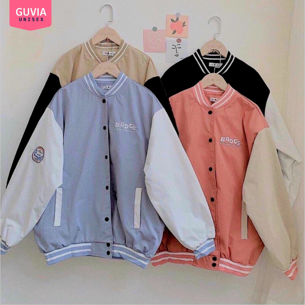 Áo khoác Dù Bomber BABGE Unisex From Rộng Ulzzang Nam Nữ Guvia Bomber Jacket