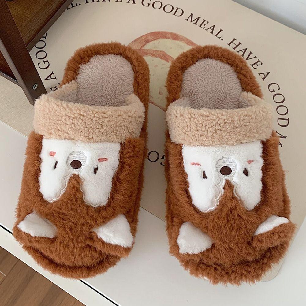 LAYOR1 Dép Cotton Bít Mũi Chống Trượt Chống Lạnh Họa Tiết Hoạt Hình Cho Nữ