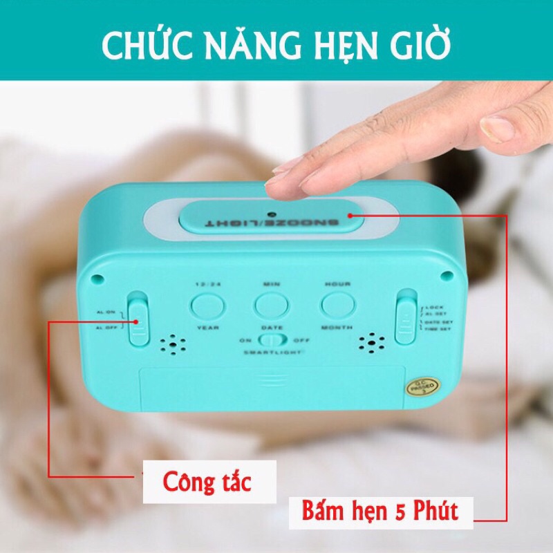 Đồng hồ báo thức để bàn đa chức năng đo nhiệt độ, cảm biến ánh sáng siêu dễ thương