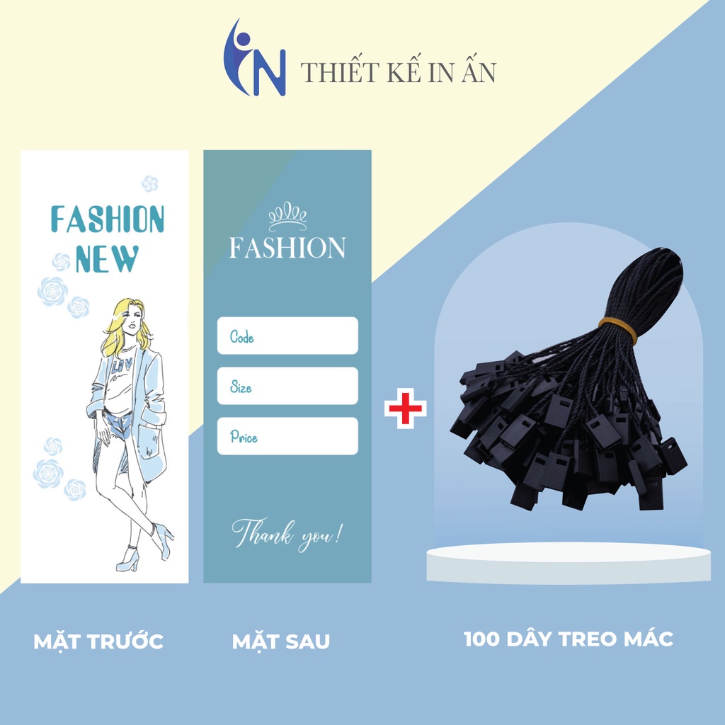 Mác quần áo combo 100 mác + 100 Dây Treo Thẻ Bài - Dây Dù Xâu Tag (Mác) Quần Áo