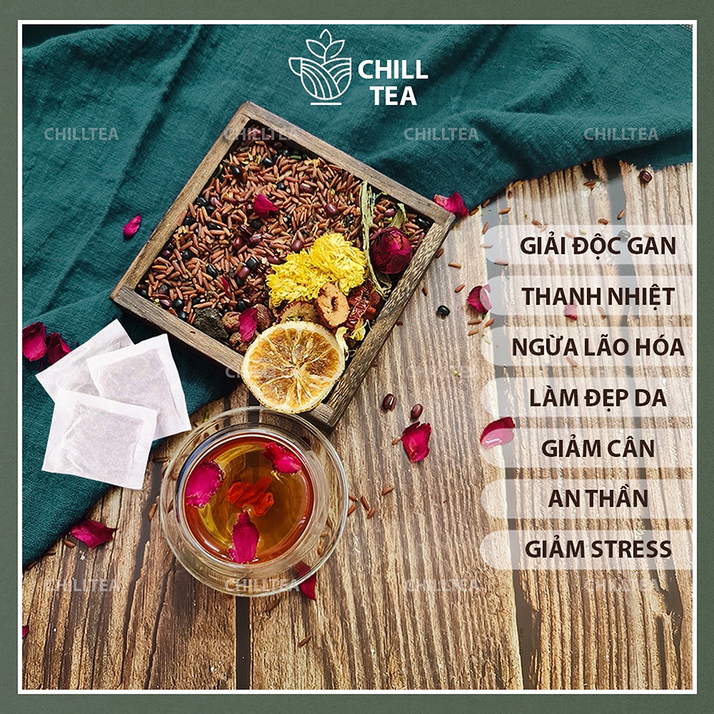 Set 20 Gói Trà Gạo Lứt Đậu Đen Rang Tay Chilltea, Trà Hoa Ngũ Cốc Giảm Cân Đẹp Da, Mát Gan, An Thần Ngủ Ngon