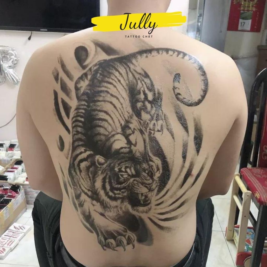 Hình xăm kín lưng hổ, chúa sơn lâm JULLY Tattoo chất, xăm tạm thời chống nước full lưng cho nam