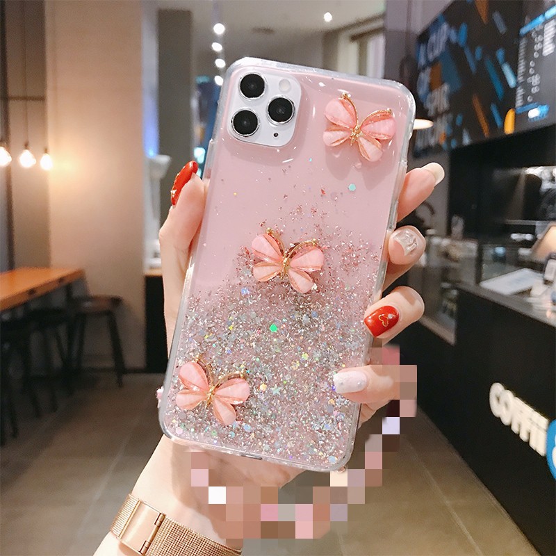 Ốp lưng Samsung J8 J6 J6+ J5 J4 J4+ J2 A21S A20S A10S A7 A6 A6+ Plus Pro Prime 2018 Glitter Crystal Three Butterflies Soft TPU Case