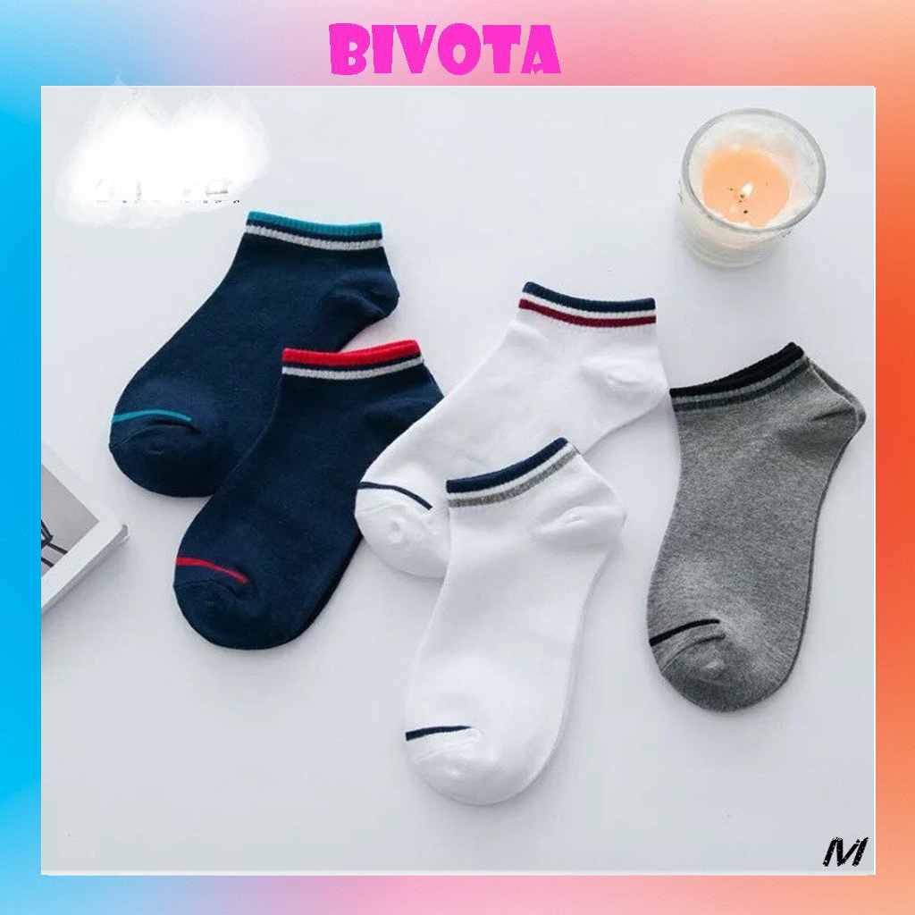 Set 5 đôi tất cổ ngắn Bivota vớ nam chất cotton viền cổ thanh lịch T56