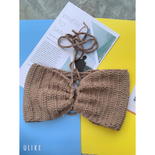 Áo Croptop Cotton buộc dây nữ đan móc, Áo Cotton handmade đan móc đi bơi đi chơi phối đồ cực xịn 2022 - EMDEP