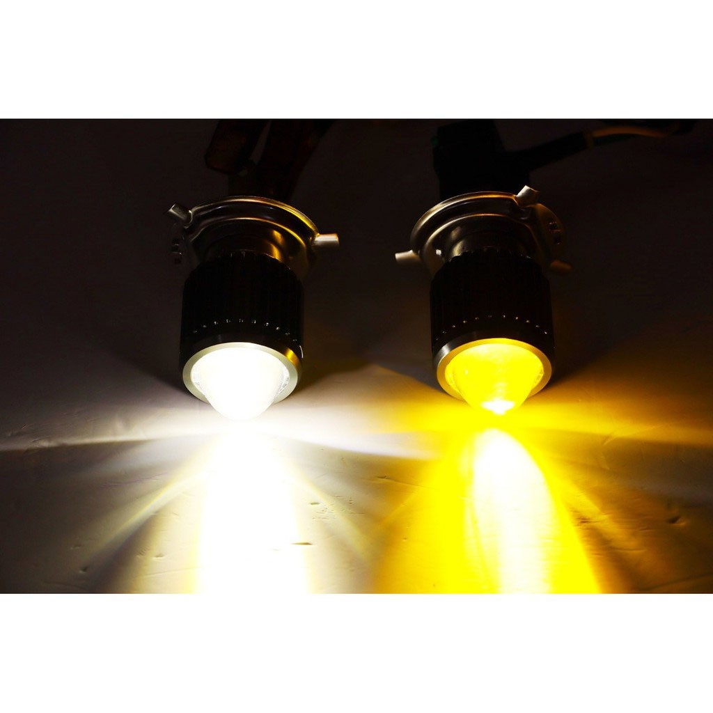 Đèn Led pha H4 gương cầu Mini Cos Vàng Pha Trắng gắn như ZIN ko chế mọi loại xe
