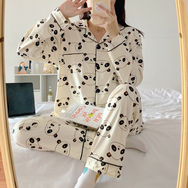 Bộ ngủ Pyjama Hình Mặt Gấu Trúc Dễ Thương Chất Cotton Ulzzang style🌸 Hàng Quảng Châu