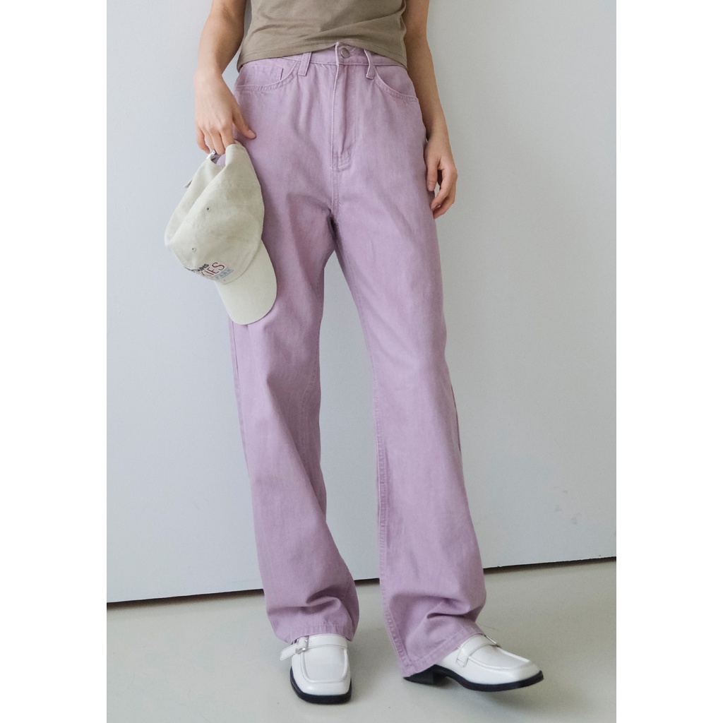 Mulberry light cotton pants - Quần tây jeans ống rộng suông màu tím độc lạ