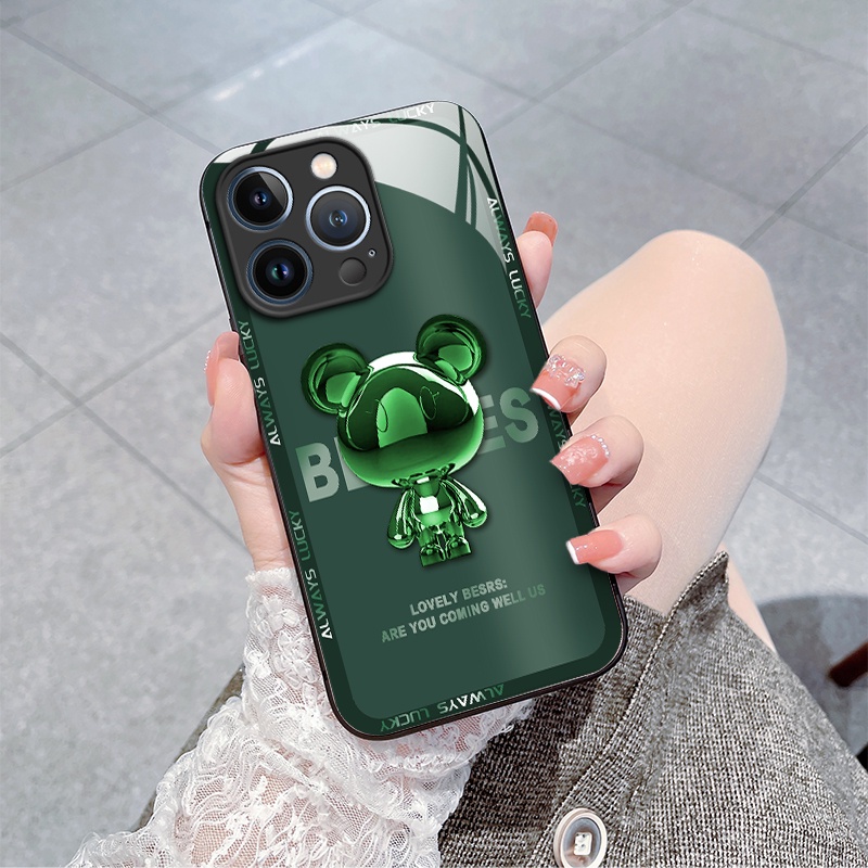 Ốp Điện Thoại Kính Cường Lực In Hình Gấu Cho iPhone 7 8 plus X Xs XR Xsmax 11 12 13 14 Pro Max