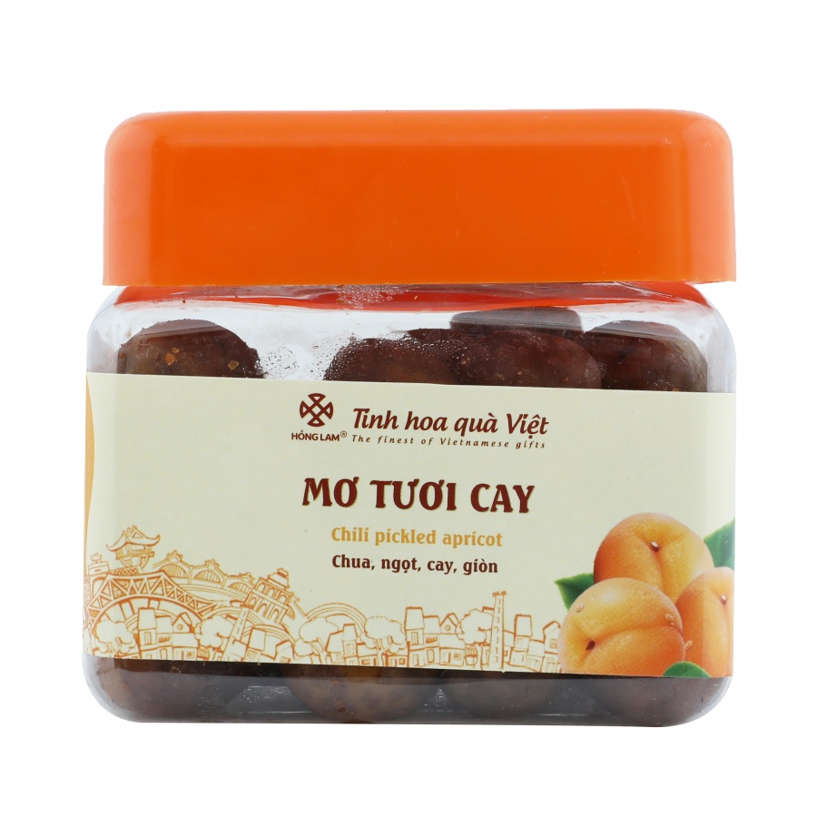 Ô mai (xí muội) mơ tươi cay Hồng Lam, hộp ( 200gr, 300gr, 500gr ). Hương vị chua, cay, ngọt.