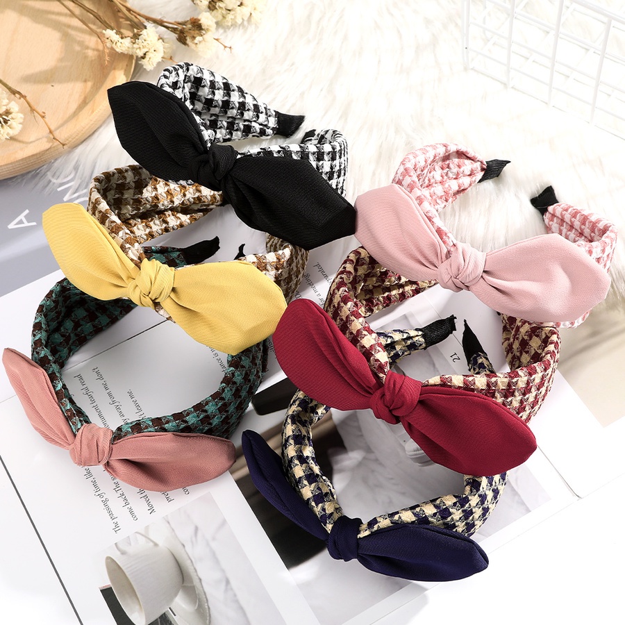 Băng Đô Tai Thỏ Họa Tiết Sọc Caro Phong Cách Hàn Quốc Thời Trang Cho Nữ