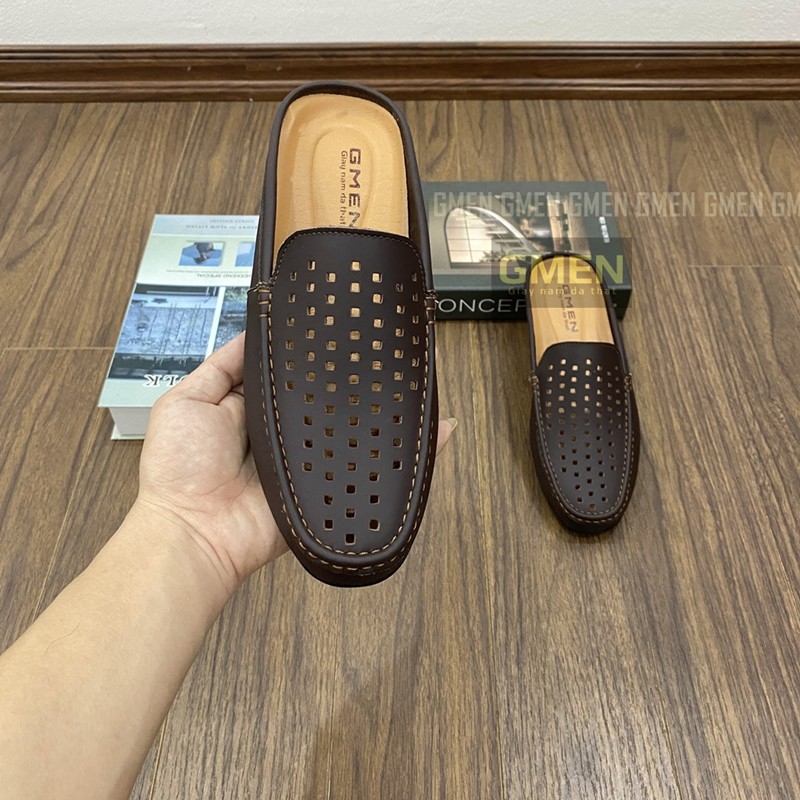 Giày sục nam thiết kế lỗ thoáng khí chất liệu da thật mềm mại đế cao su êm chân bảo hành 1 năm | BigBuy360 - bigbuy360.vn