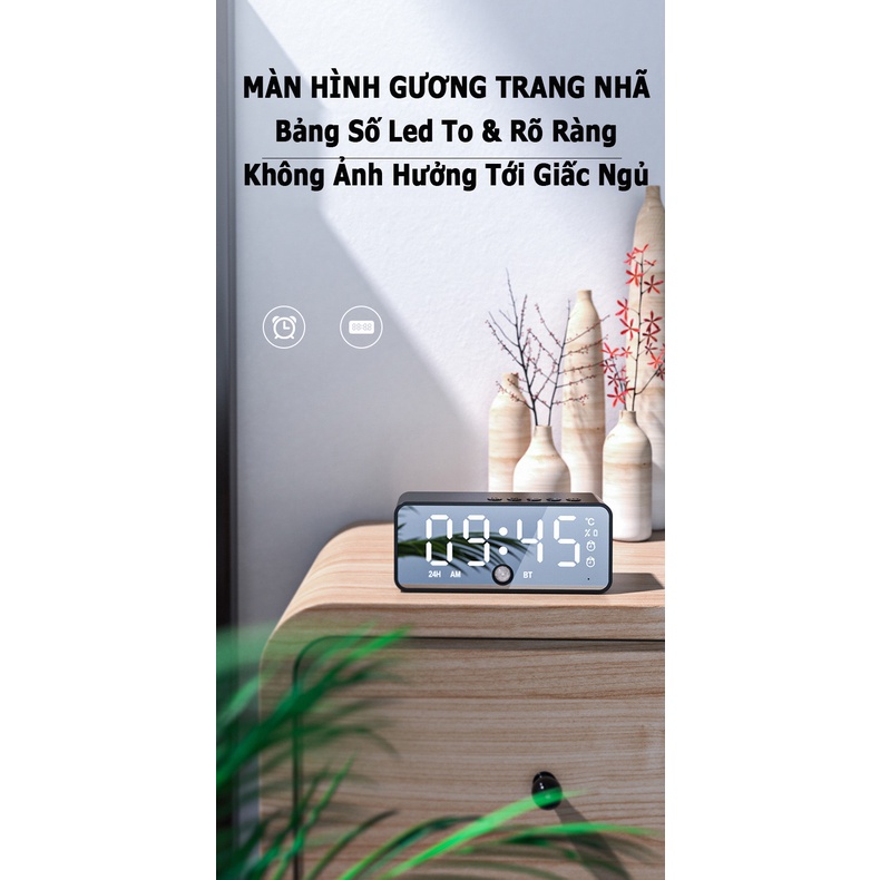 Đồng Hồ Để Bàn Đa Chức Năng, Cảm Biến Thông Minh Tự Động Bật Tắt Màn Hình, Mặt Gương Led