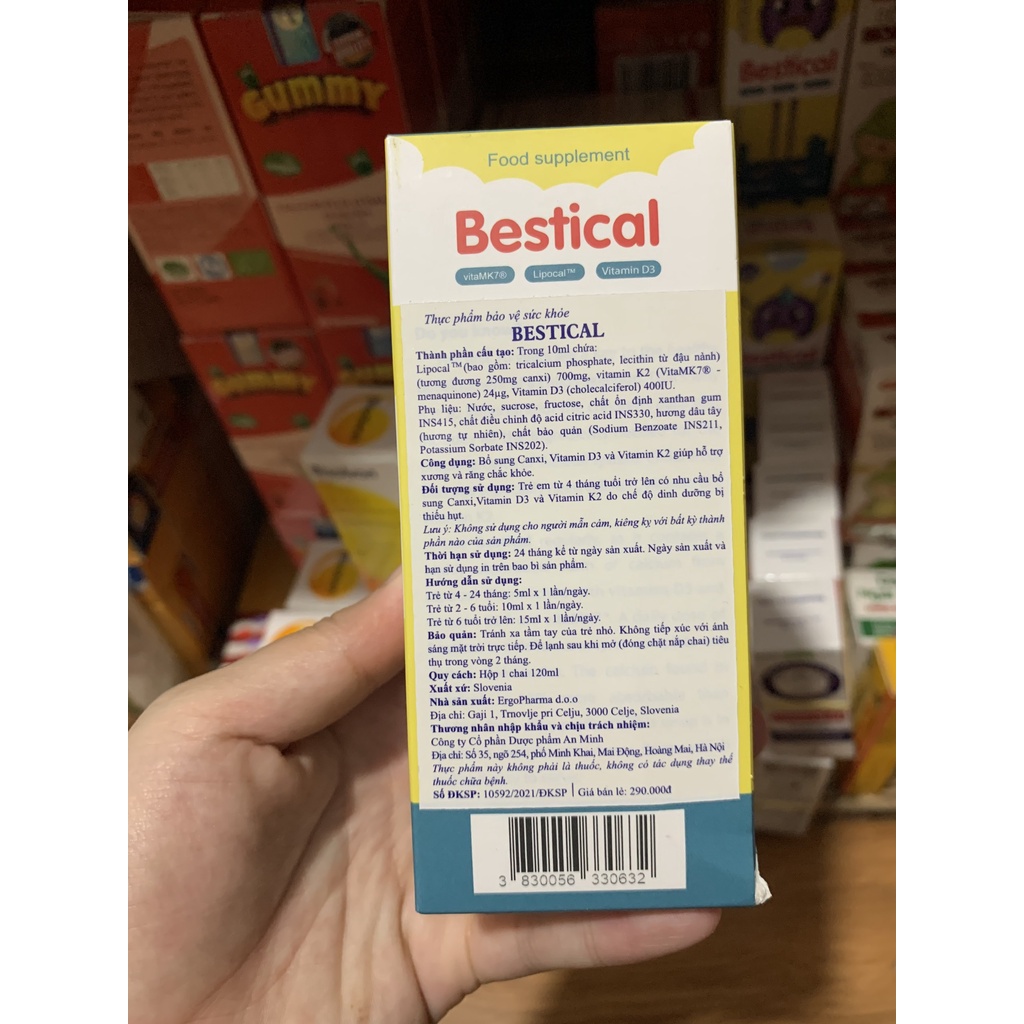 Canxi Bestical vitamin d3k2, canxi sinh học, bổ sung canxi, d3k2 xương răng chắc khỏe chai 120ml chính hãng