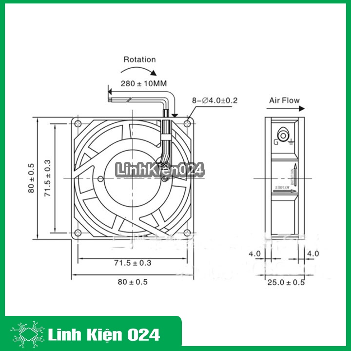 Quạt Tản Nhiệt Brushless 8025 8x8x2.5cm