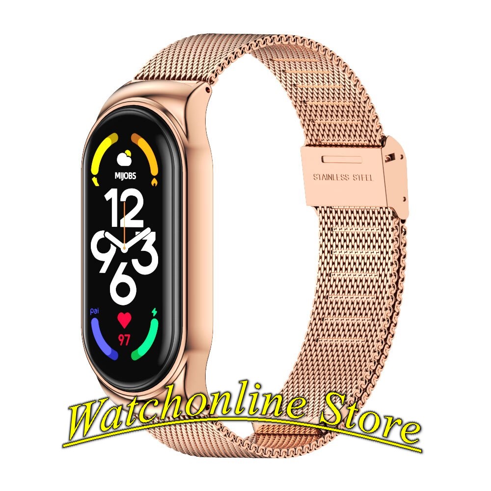 Dây đeo kim loại mắt lưới Xiaomi Mi band 7 / Miband 7 hiệu Mijobs khóa bấm