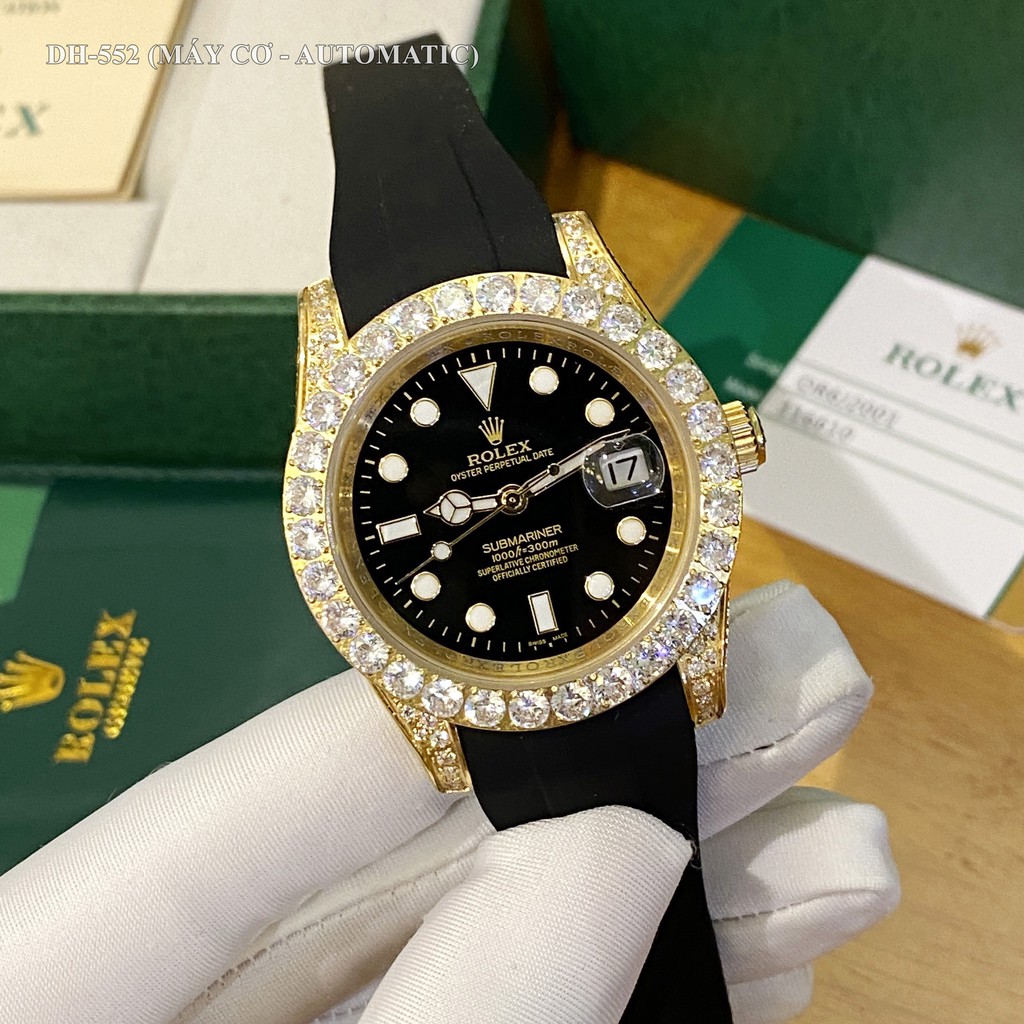 Đồng hồ nam Rolex mặt tròn đính viền đá sang trọng máy cơ cao cấp chống nước DH552 - Shop306