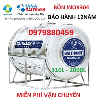 Bồn nước nằm cao cấp inox304 Đại Thành 310L-2000L , Bảo hành chính hãng 12 năm