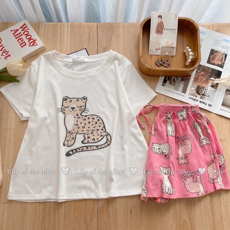 Set bộ ngủ cộc tay cotton in hoạt hình