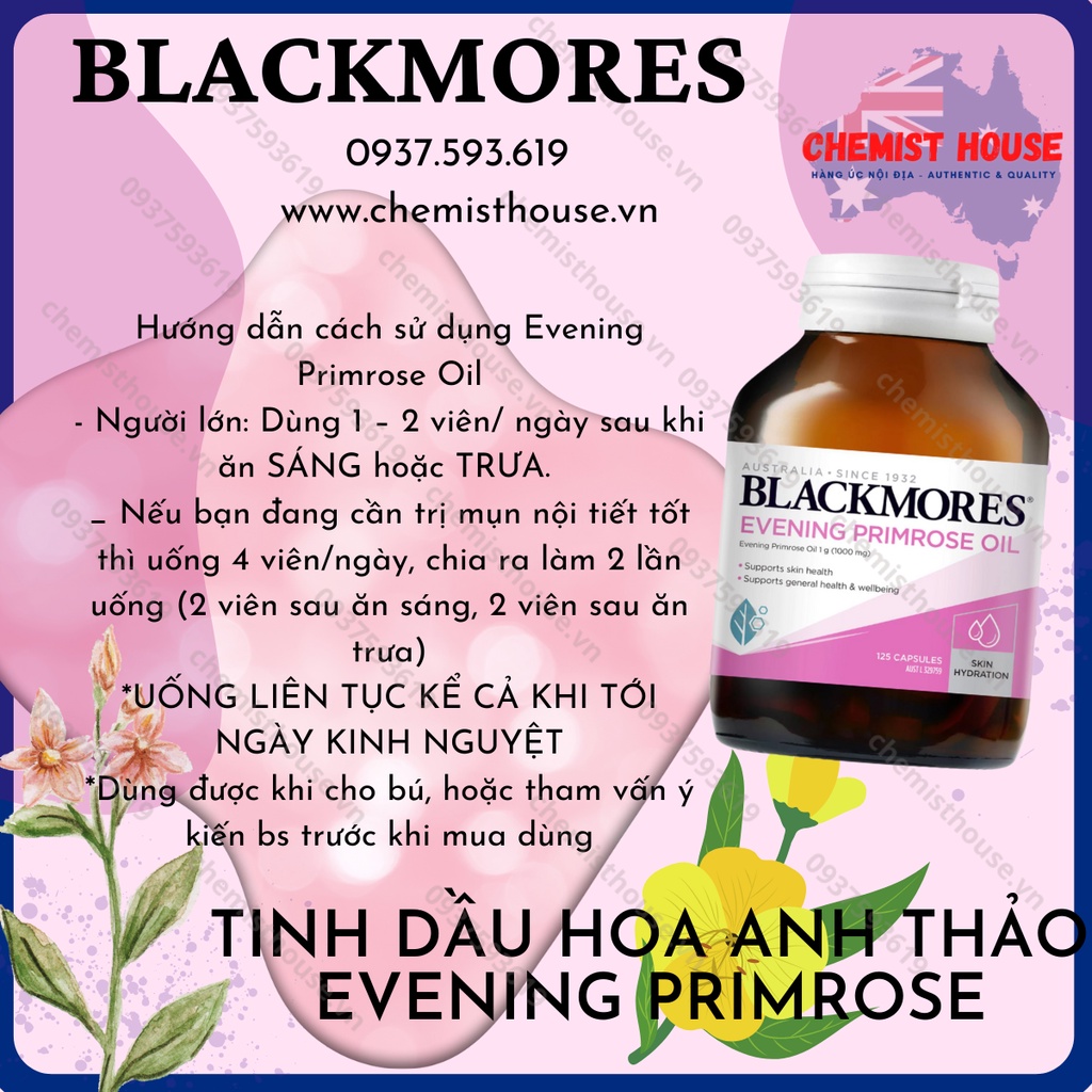 Viên uống tinh dầu hoa anh thảo Úc Blackmores Evening Primrose Oil