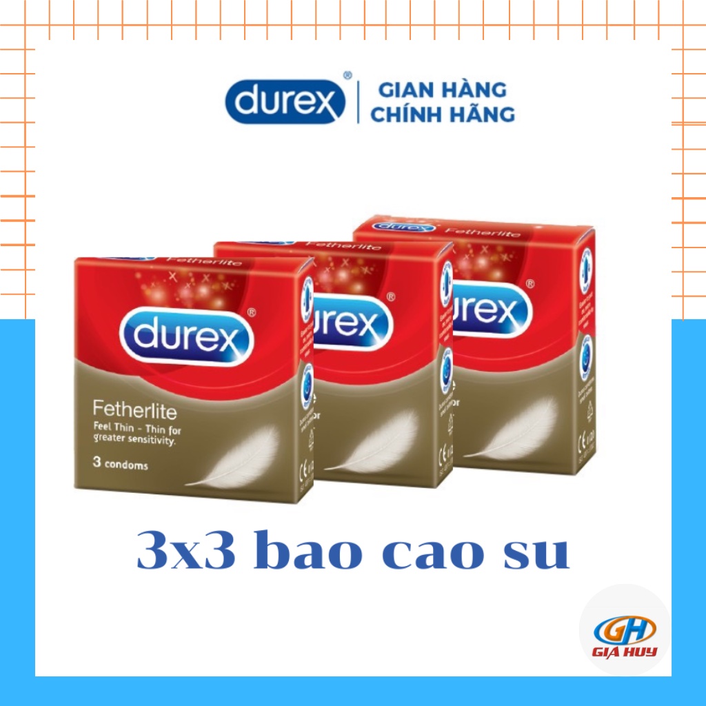 Bộ 3 hộp bao cao su Durex Fetherlite 3 bao [Siêu mỏng - nhiều gel bôi trơn]