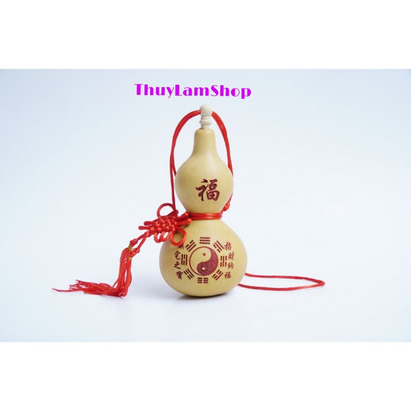 Bầu hồ lô in hình bát quái kết dây đỏ có nắp trấn trạch phong thủy bình an