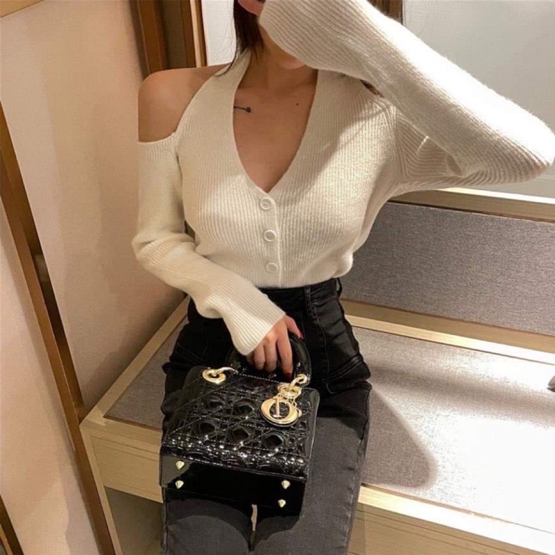 Áo kiểu tay dài siêu sexy phối cúc khoét eo TR2