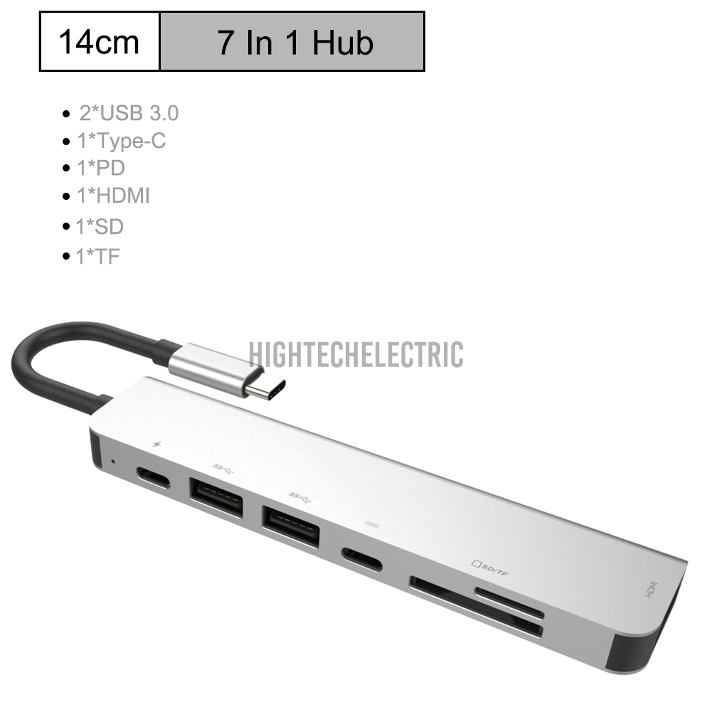 Bakeey 7 in 1 Multifunctional Type-C Hub Docking Station Adapter with With 4K HDMI HD Display / 2* USB 3.0 / PD Fast Charging / USB-C Data Transmission/ SD / TF Card Readers