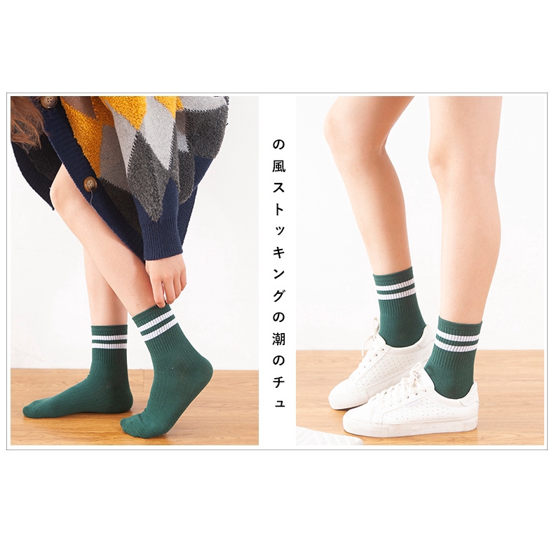 Vớ cotton trơn kẻ sọc thời trang mềm mại cá tính cho nữ kiểu Hàn Quốc