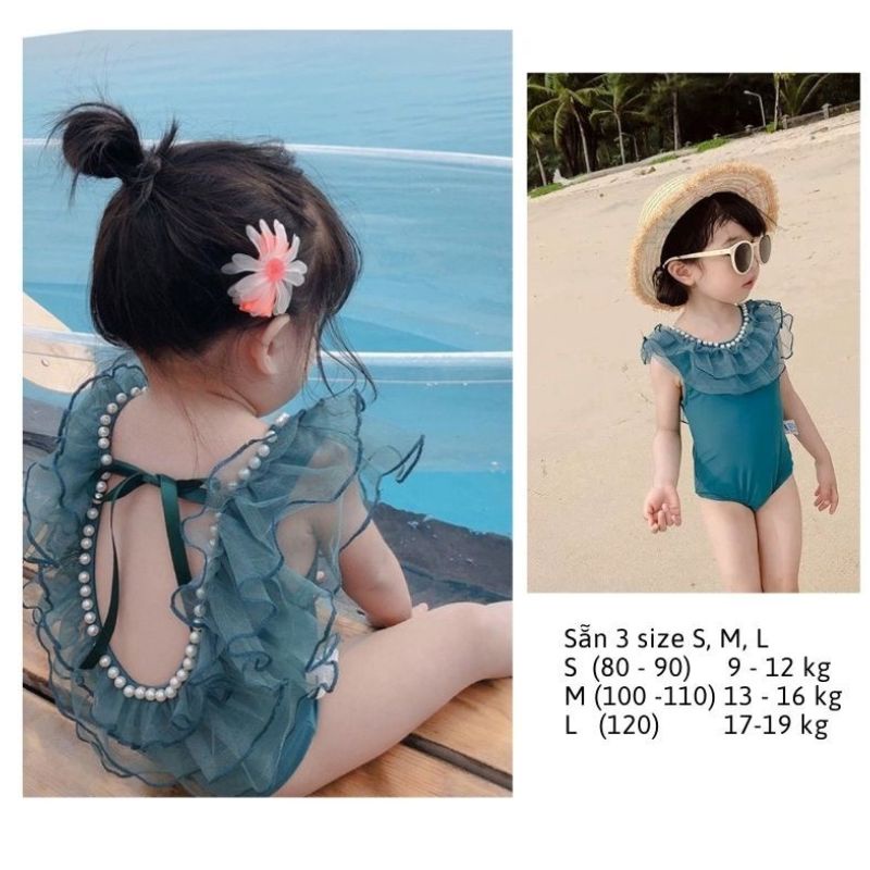 Đồ Bơi Bé Gái, Bộ Bơi Trẻ Em, Bikini Một Mảnh Hở Lưng Cho Bé Gái Chất Liệu Lycra Từ 9-19 kg