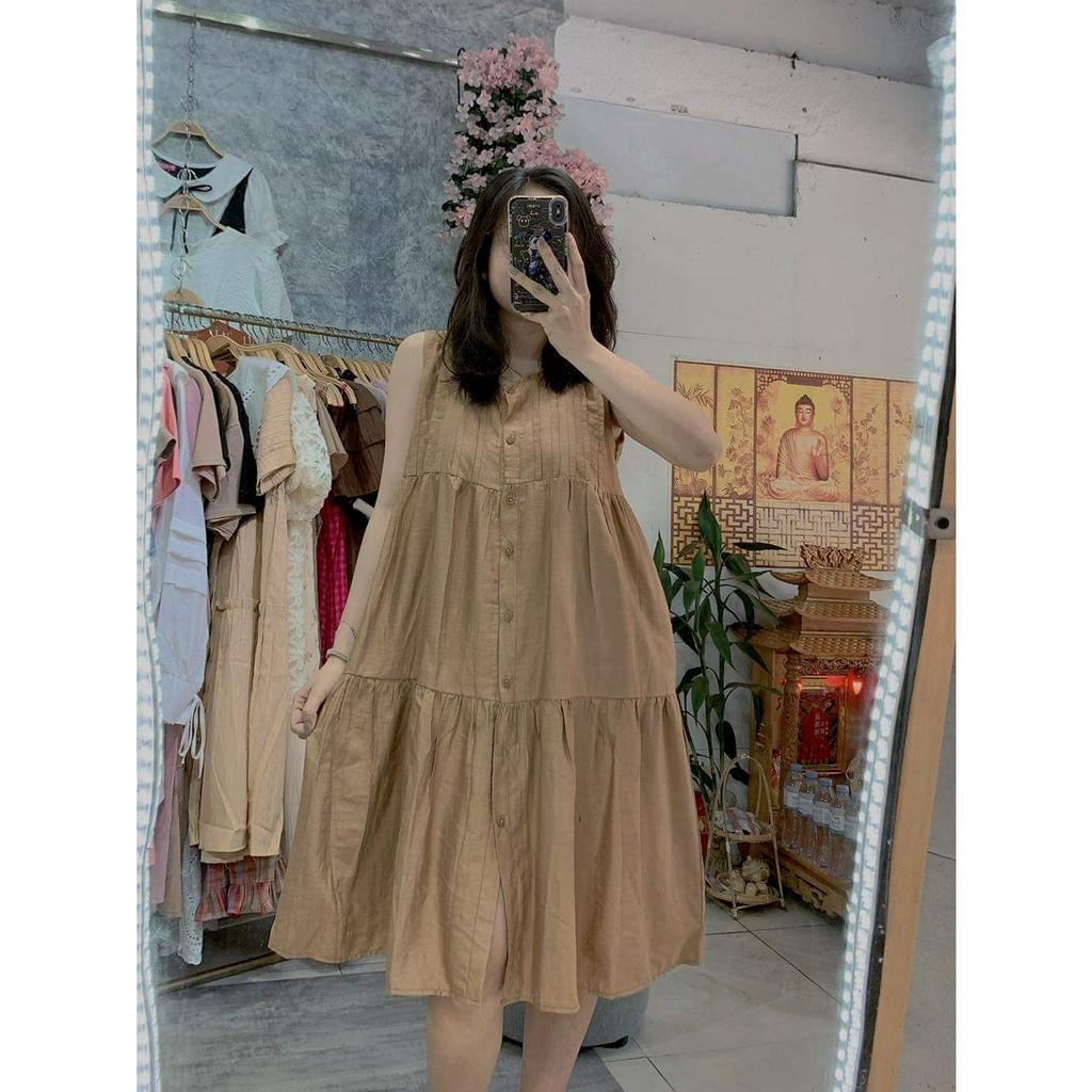 Váy bầu mùa hè, đầm bầu dáng babydoll trẻ trung, chất đũi hàn mềm mát