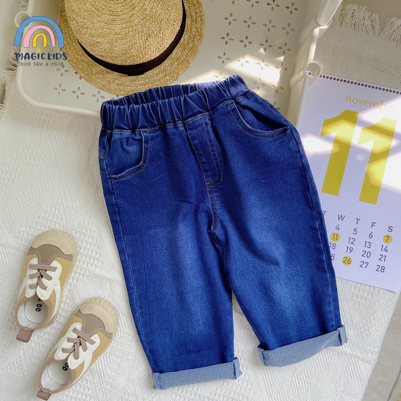 Quần dài cho bé vải bò jeans cạp chun dáng rộng ống côn Magickids quần jean bé trai đi học đi chơi mẫu mới QD21003