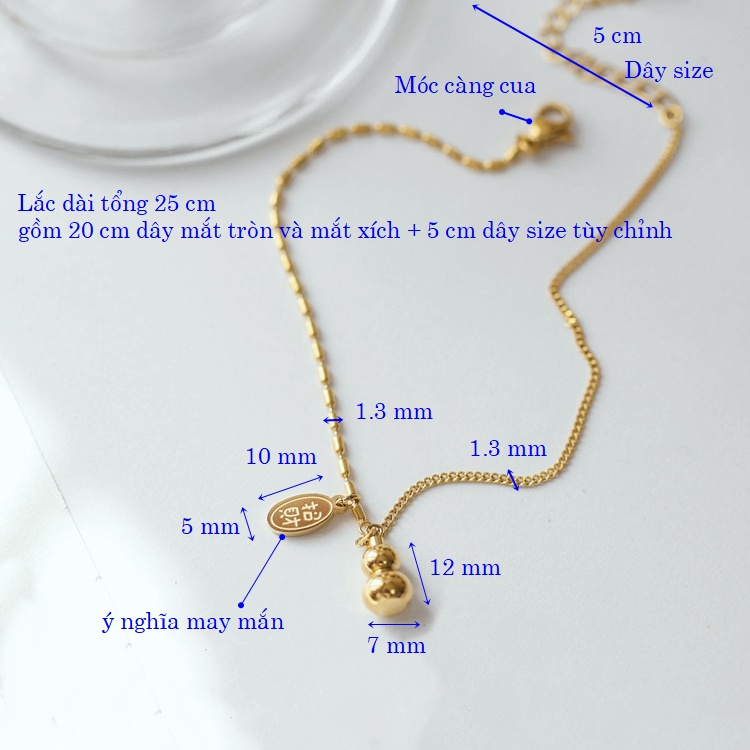 Lắc chân nữ titan mặt hồ lô may mắn mặt chữ cá tính không đen gỉ