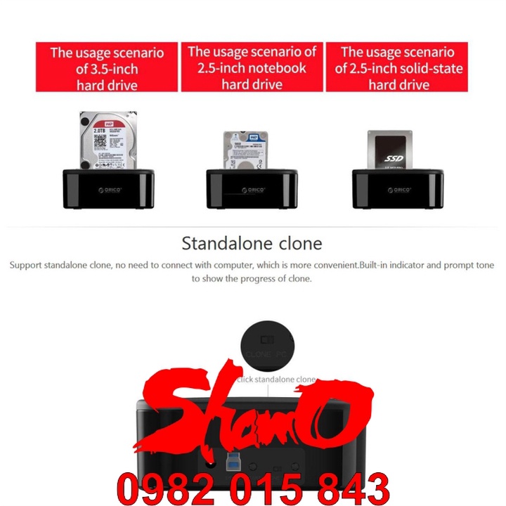 Box ổ cứng 2.5” &amp; 3.5” Orico 6228US3 – Màu đen – Chính hãng – Dùng cho SSD và HDD size 2.5 inch và 3.5 inch