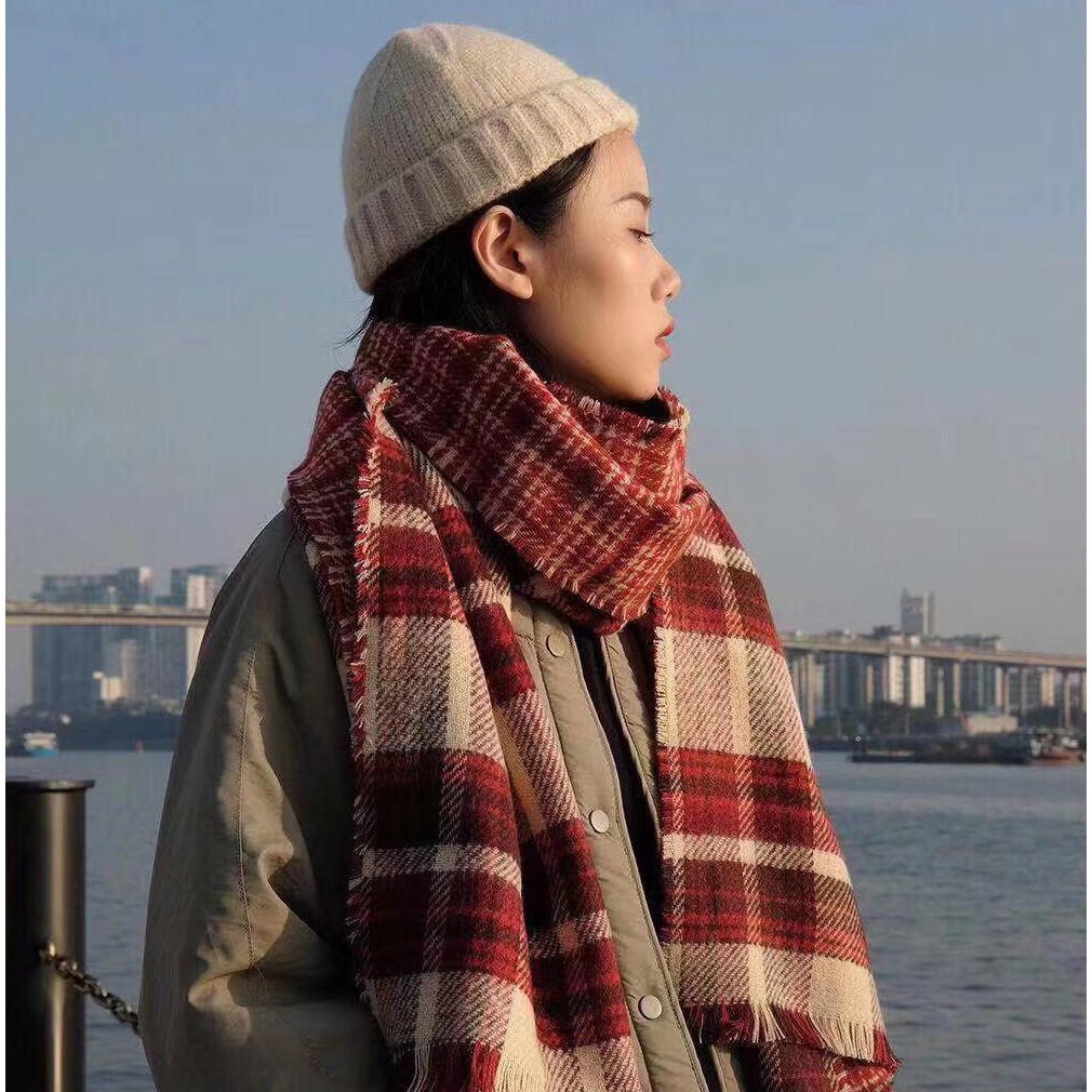 [Nowship2h] Khăn Choàng Cổ Len (Khăn Cashmere Dày) Cao Cấp Giữ Ấm Mùa Đông Họa Tiết Caro - 50x195cm - PJN.ARC - Mã LN007
