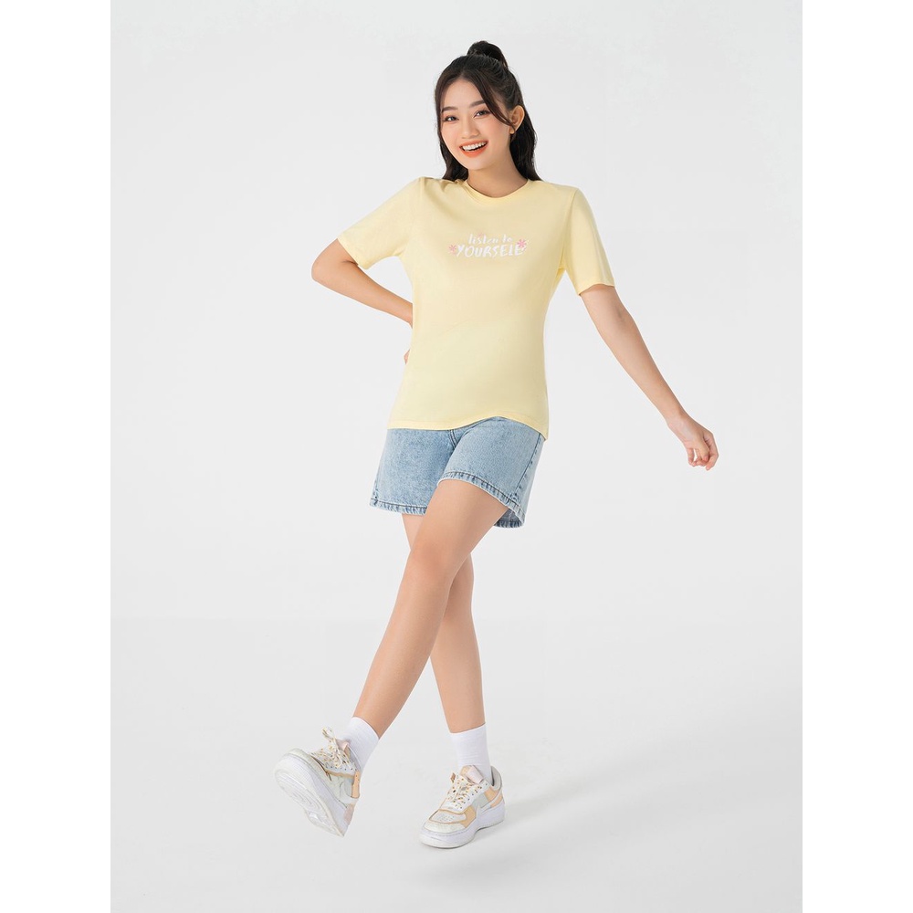 Áo phông nữ CANIFA bo cổ in hình chất liệu cotton USA mang lại cảm giác thoải mái, nhẹ nhàng 6TS22S016