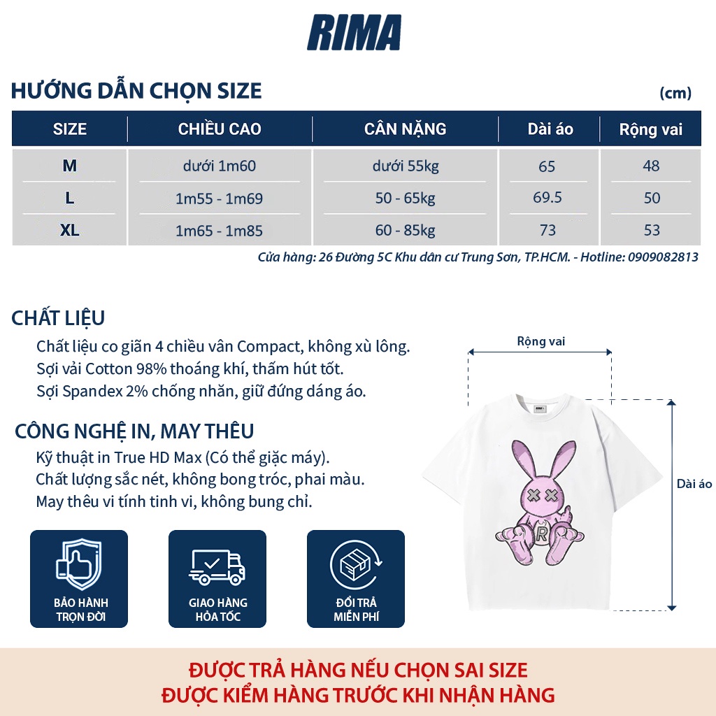 Áo Thun Tay Lở RABBIT Phông Rộng Nam Nữ Unisex Cotton Cao Cấp Đẹp Ngắn Freesize Hình Trắng Đen Xanh Navy Họa Tiết RIMA