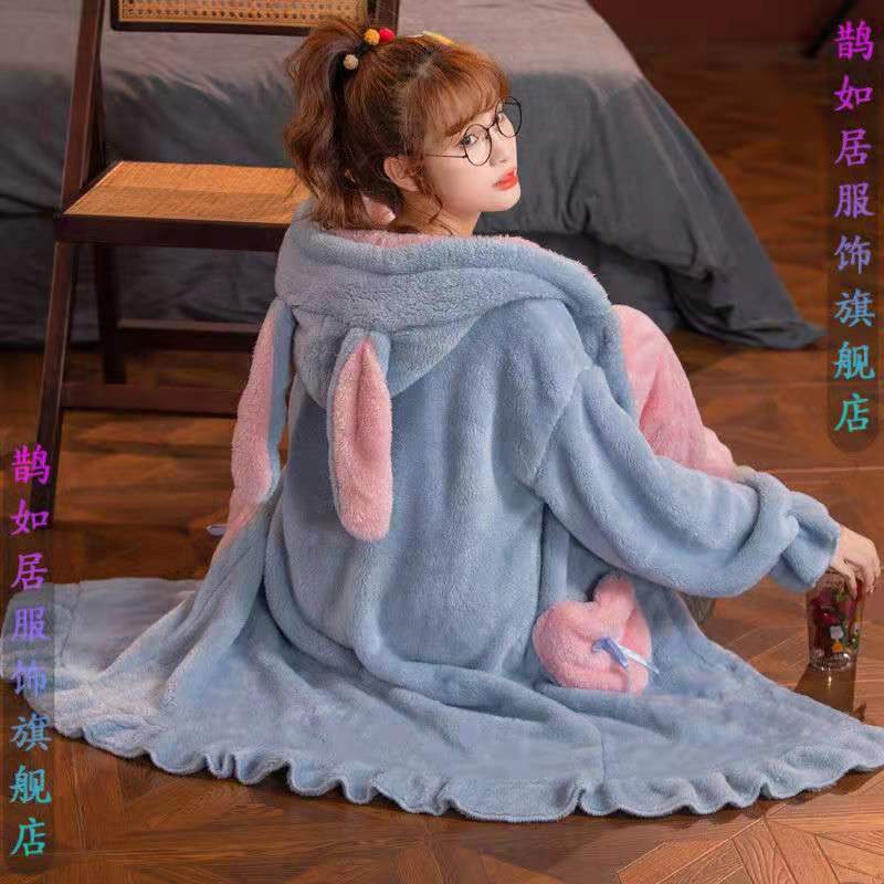 Áo Choàng Ngủ Lông Cừu San Hô Dày Dài Họa Tiết Hoạt Hình Thời Trang Thu Đông Cho Nữ | BigBuy360 - bigbuy360.vn