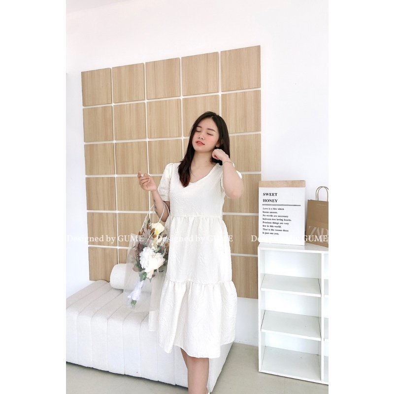 Đầm bầu thiết kế GuMe- VÁY BE HOA NỔI BEST SELLER, CỔ NGỌC SANG CHẢNH_ 40-120KG, ẢNH THẬT