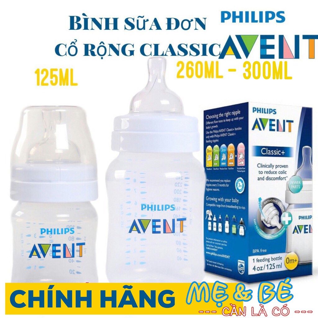 [NHẬP KHẨU] BÌNH SỮA AVENT CLASSIC CỔ RỘNG 125ML/260ML HỘP ĐƠN