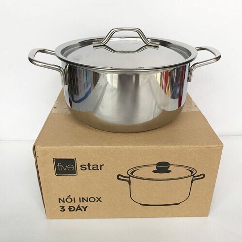Nồi inox 3 Đáy Nắp Kính 20cm -  24cm - 26cm Fivestar PLus - Hàng KM Của Vinamilk