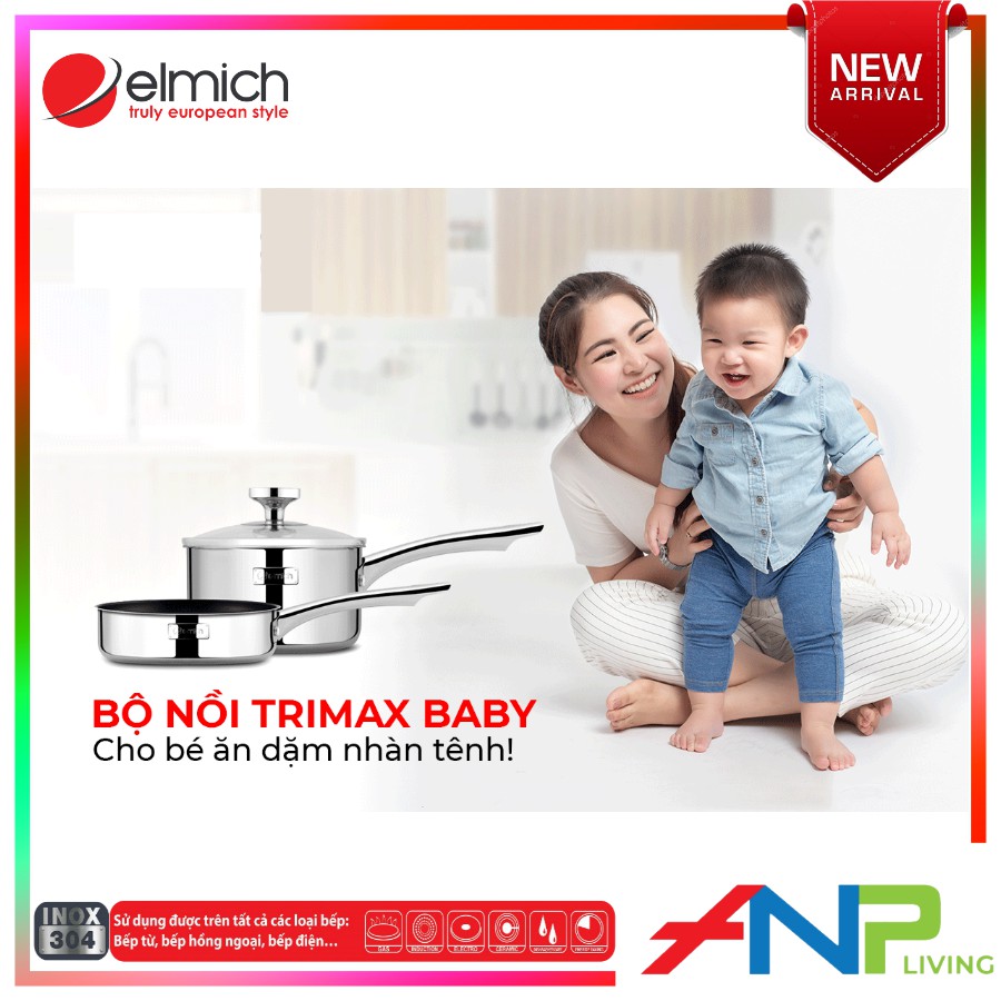 Bộ nồi quánh và chảo chống dính inox đáy liền Elmich Trimax Baby EL-3794  - Hàng chính hãng