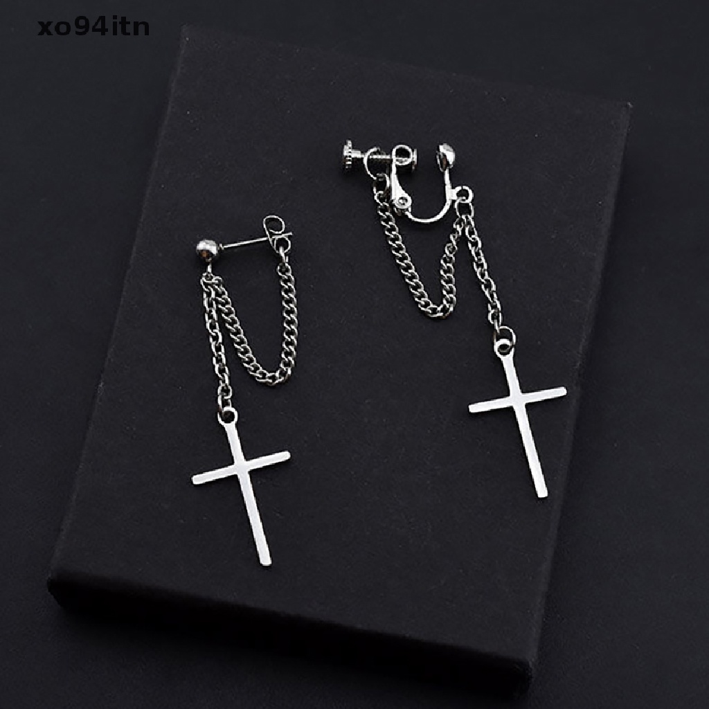 Bông Tai Hình Thánh Giá Bằng Thép Không Gỉ Phong Cách Gothic Rock Dành Cho Nam Nữ